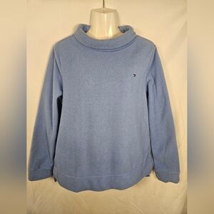 Tommy Hilfiger Blue Fleece Pullover Sweatshirt Size Large Mock Neck Cozy Logo